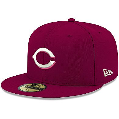 Men's New Era Cardinal Cincinnati Reds Logo White 59FIFTY Fitted Hat