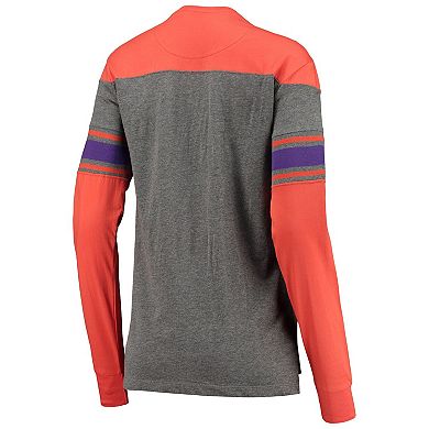 Women's Pressbox Orange/Heathered Gray Clemson Tigers Lizzy Flocking Striped Long Sleeve T-Shirt