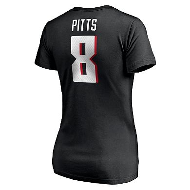 Women's Fanatics Branded Kyle Pitts Black Atlanta Falcons Player Icon Name & Number V-Neck T-Shirt