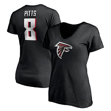 Women's Fanatics Branded Kyle Pitts Black Atlanta Falcons Player Icon Name & Number V-Neck T-Shirt