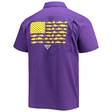 Men's Columbia PFG Purple LSU Tigers Slack Tide Camp Button-Up Shirt