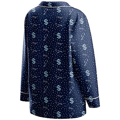 Women's WEAR by Erin Andrews Deep Sea Blue Seattle Kraken Long Sleeve Button-Up Shirt & Pants Sleep Set