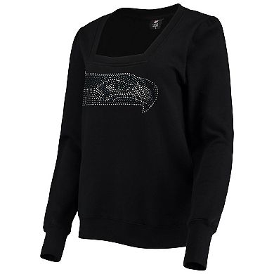 Women's Cuce Black Seattle Seahawks Winners Square Neck Pullover Sweatshirt