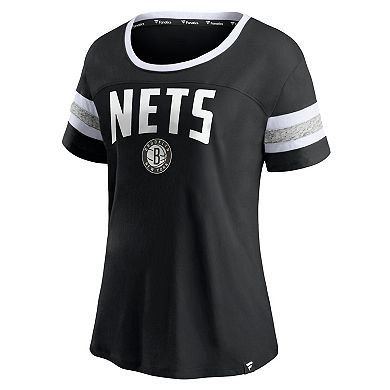 Women's Fanatics Branded Black/Heathered Gray Brooklyn Nets Block Party Striped Sleeve T-Shirt