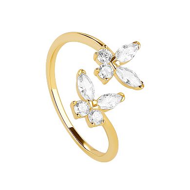 PRIMROSE 18k Gold Plated Round & Marquise Cubic Zirconia Double Butterfly Bypass Ring