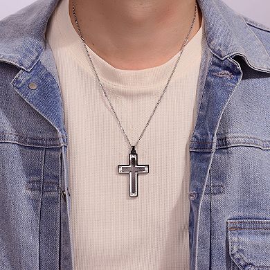 LYNX Men's Stainless Steel & Carbon Fiber Cross Pendant Necklace