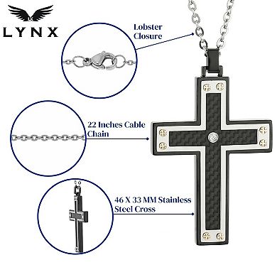 LYNX Men's Stainless Steel & Carbon Fiber Cross Pendant Necklace