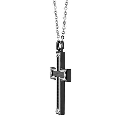 LYNX Men's Stainless Steel & Carbon Fiber Cross Pendant Necklace