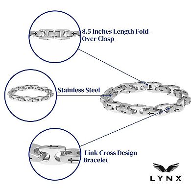 LYNX Men's Stainless Steel Link Cross Bracelet