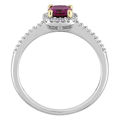 Stella Grace Two-Tone 10k Gold Rhodolite Garnet & 1/8 Carat T.W. Diamond Engagement Ring