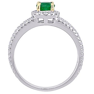 Stella Grace Two-Tone 14k Gold Emerald & 1/2 Carat T.W. Diamond Halo Split Shank Engagement Ring