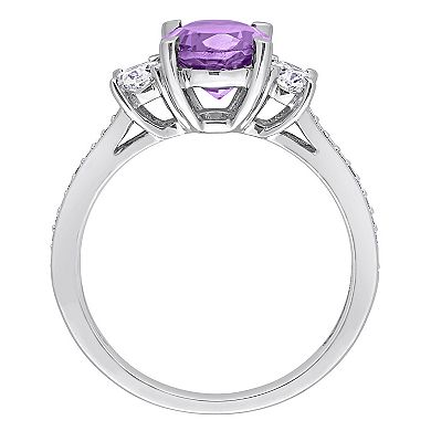 Stella Grace 14k White Gold Amethyst & 5/8 Carat T.W. Diamond 3-Stone Engagement Ring