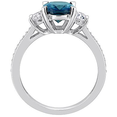 Stella Grace 14k White Gold Blue Topaz-London & 5/8 Carat T.W. Diamond 3-Stone Engagement Ring