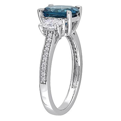 Stella Grace 14k White Gold Blue Topaz-London & 5/8 Carat T.W. Diamond 3-Stone Engagement Ring