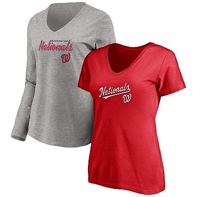 Women's Fanatics Branded Red/Heathered Gray Washington Nationals Team V-Neck T-Shirt Combo Set