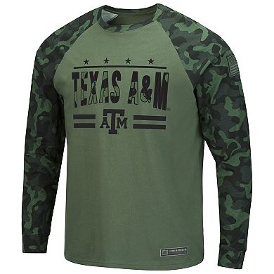 Men's Colosseum Olive/Camo Texas A&M Aggies OHT Military Appreciation Raglan Long Sleeve T-Shirt