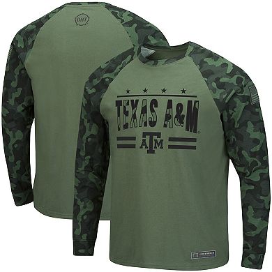 Men's Colosseum Olive/Camo Texas A&M Aggies OHT Military Appreciation Raglan Long Sleeve T-Shirt