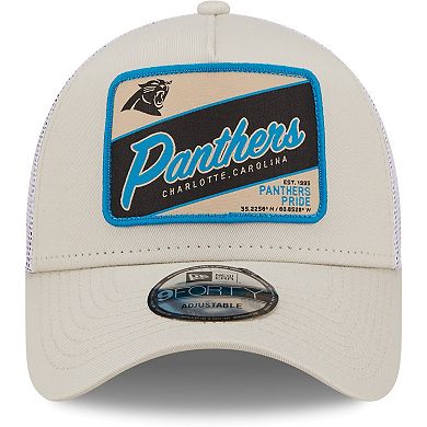 Men's New Era Khaki/White Carolina Panthers Happy Camper A-Frame Trucker 9FORTY Snapback Hat