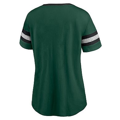 Women's Fanatics Branded Hunter Green/Heathered Gray Milwaukee Bucks Block Party Striped Sleeve T-Shirt