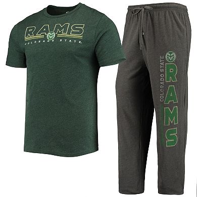 Men's Concepts Sport Heathered Charcoal/Green Colorado State Rams Meter T-Shirt & Pants Sleep Set