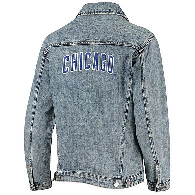 Women's The Wild Collective Chicago Cubs Team Patch Denim Button-Up Jacket