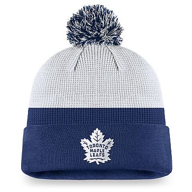 Men's Fanatics Branded White/Royal Toronto Maple Leafs Authentic Pro Draft Cuffed Knit Hat with Pom