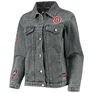 Women's The Wild Collective Gray Ohio State Buckeyes Patches Full-Button Denim Jacket