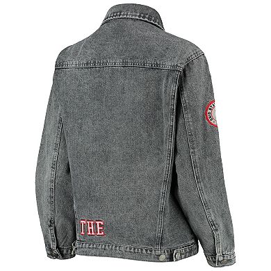 Women's The Wild Collective Gray Ohio State Buckeyes Patches Full-Button Denim Jacket