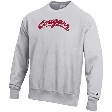 Men's Champion Heathered Gray Washington State Cougars Vault Logo Reverse Weave Pullover Sweatshirt