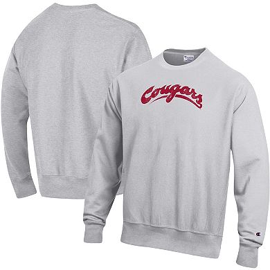 Men's Champion Heathered Gray Washington State Cougars Vault Logo Reverse Weave Pullover Sweatshirt