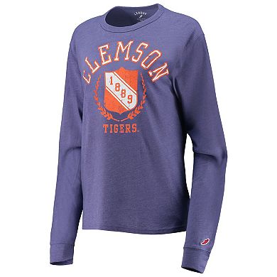Women's League Collegiate Wear Heathered Purple Clemson Tigers Seal Victory Falls Oversized Tri-Blend Long Sleeve T-Shirt