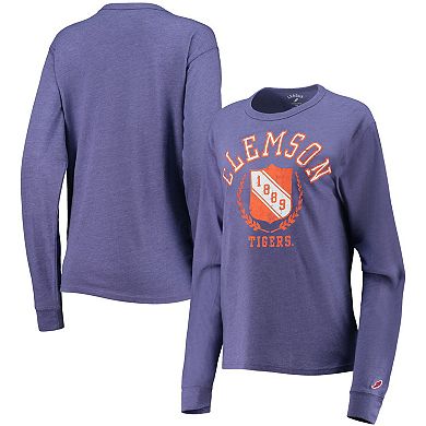 Women's League Collegiate Wear Heathered Purple Clemson Tigers Seal Victory Falls Oversized Tri-Blend Long Sleeve T-Shirt