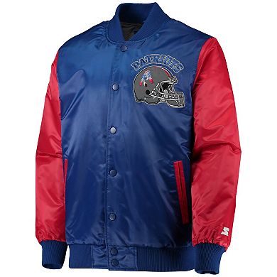 Men's Starter Royal/Red New England Patriots Locker Room Throwback Satin Varsity Full-Snap Jacket