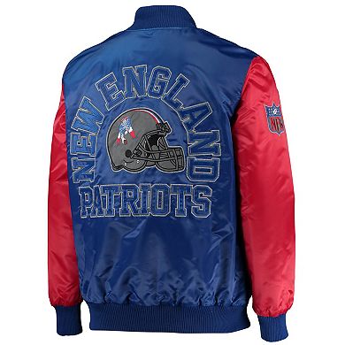 Men's Starter Royal/Red New England Patriots Locker Room Throwback Satin Varsity Full-Snap Jacket