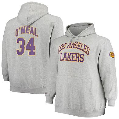 Men's Mitchell & Ness Shaquille O'Neal Heathered Gray Los Angeles Lakers Big & Tall Name & Number Pullover Hoodie