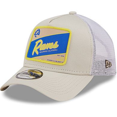 Men's New Era Khaki/White Los Angeles Rams Happy Camper A-Frame Trucker 9FORTY Snapback Hat