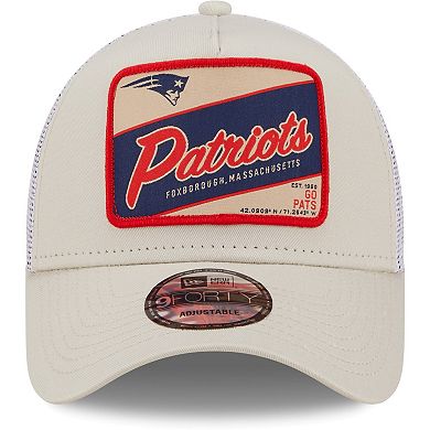 Men's New Era Khaki/White New England Patriots Happy Camper A-Frame Trucker 9FORTY Snapback Hat
