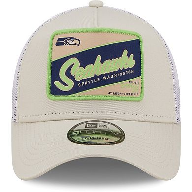 Men's New Era Khaki/White Seattle Seahawks Happy Camper A-Frame Trucker 9FORTY Snapback Hat