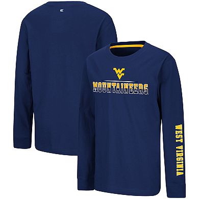 Youth Colosseum Navy West Virginia Mountaineers Two-Hit Long Sleeve T-Shirt