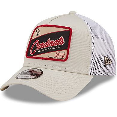 Men's New Era Khaki/White Arizona Cardinals Happy Camper A-Frame Trucker 9FORTY Snapback Hat