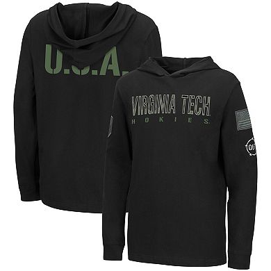 Youth Colosseum Black Virginia Tech Hokies OHT Military Appreciation Tango Long Sleeve Hoodie T-Shirt