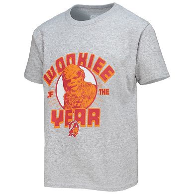 Youth Junk Food Heathered Gray Tampa Bay Buccaneers Star Wars Wookie Of The Year T-Shirt