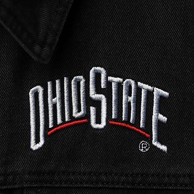Women's The Wild Collective Black/Scarlet Ohio State Buckeyes Denim Flannel Stitch Button-Up Shirt
