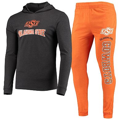 Men's Concepts Sport Orange/Heather Charcoal Oklahoma State Cowboys Meter Long Sleeve Hoodie T-Shirt & Jogger Pajama Set