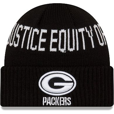 Youth New Era Black Green Bay Packers Social Justice Cuffed Knit Hat