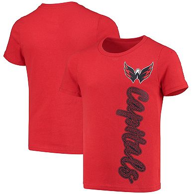 Girls Youth Red Washington Capitals Chenille Script T-Shirt