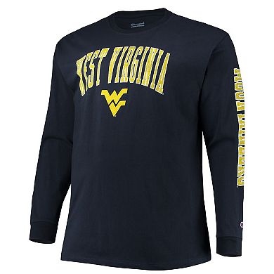 Men's Champion Navy West Virginia Mountaineers Big & Tall 2-Hit Long Sleeve T-Shirt