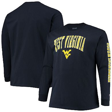 Men's Champion Navy West Virginia Mountaineers Big & Tall 2-Hit Long Sleeve T-Shirt