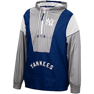 Men's Mitchell & Ness Navy New York Yankees Highlight Reel Windbreaker Half-Zip Hoodie Jacket