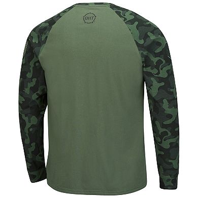 Men's Colosseum Olive/Camo Iowa Hawkeyes OHT Military Appreciation Raglan Long Sleeve T-Shirt
